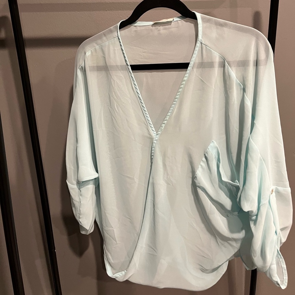 Honey punch Light teal Sheer Blouse